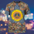 FUNSTUFFPRINT 3D All Over Print Peace Hippie Shirts, Sunflower Hippie Peace T-Shirt, Hipster Shirts, Vintage Hippie Shirt 3D T-shirt