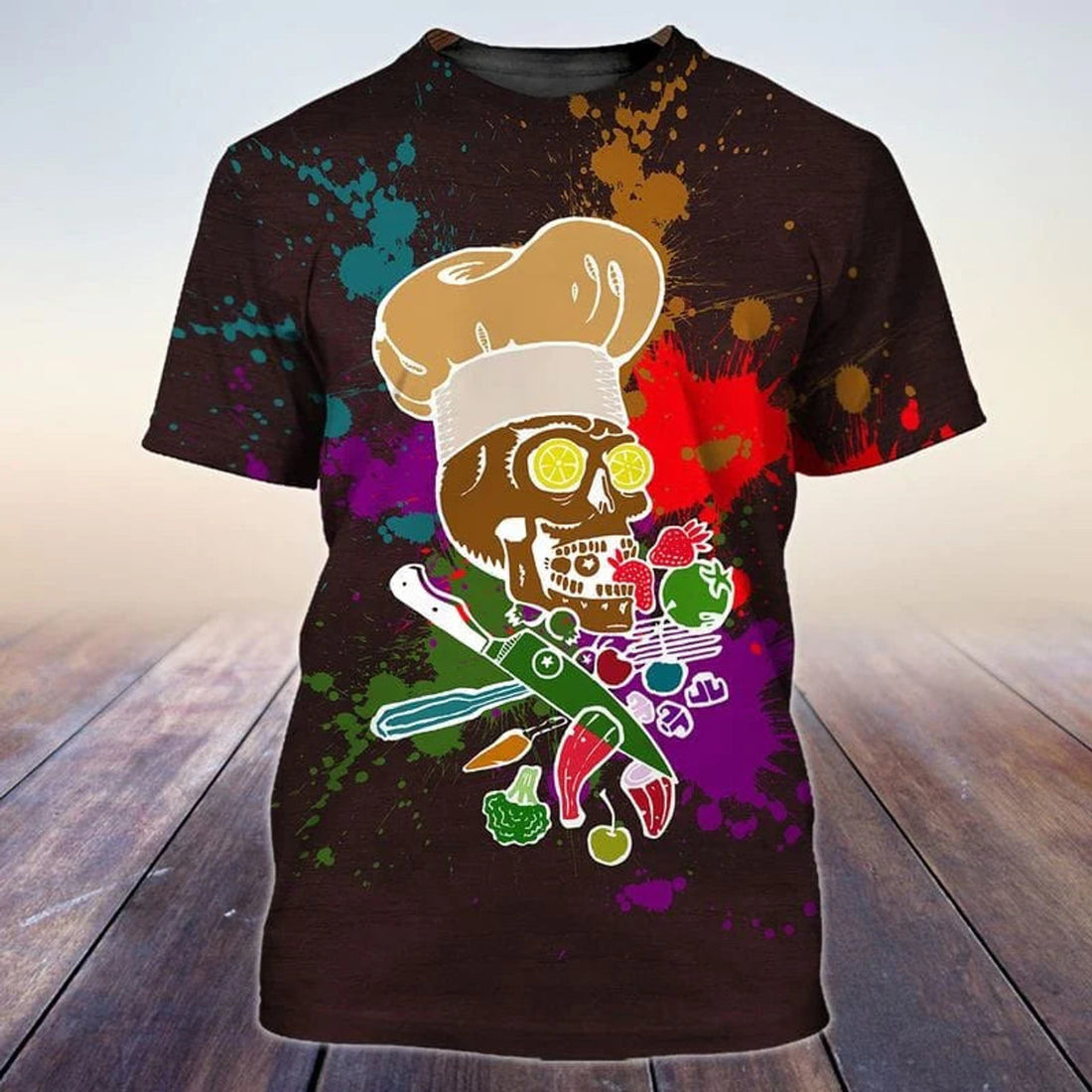Vegan Chef Skull 3D T-Shirt, Cool Skull Shirt For Master Chef, Cooking Lover Gifts