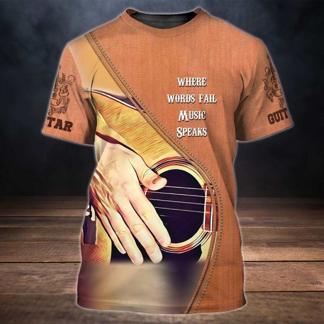 FUNSTUFFPRINT 3D Full Printed Guitar T-Shirts, Where Word Fail Music Speaks Shirt, Guitar Player Shirts 3D T-shirt