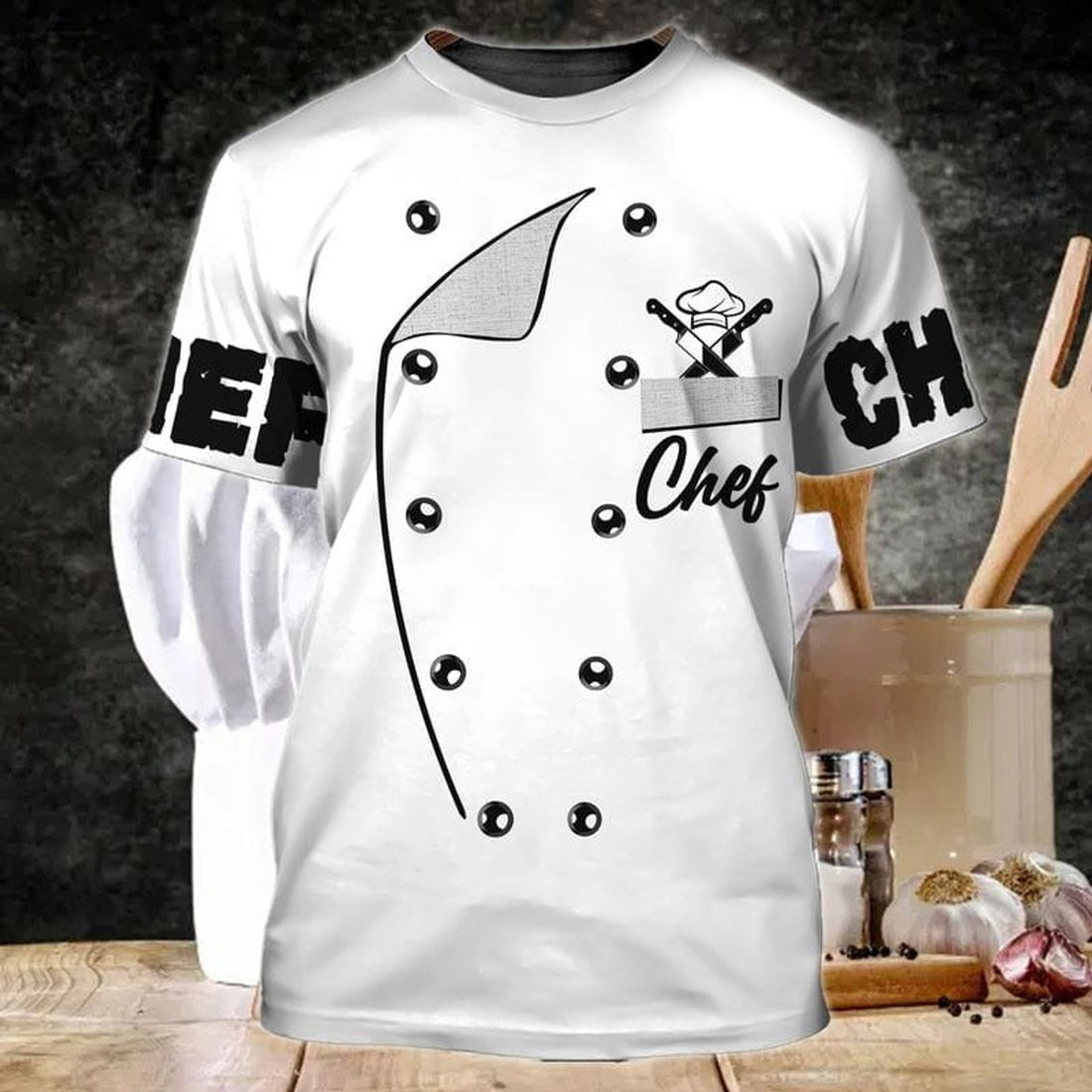 FUNSTUFFPRINT White Chef Coat 3D T-Shirt For Men And Women, Gift For New Chef, Best Gift For Master Chef 3D T-shirt