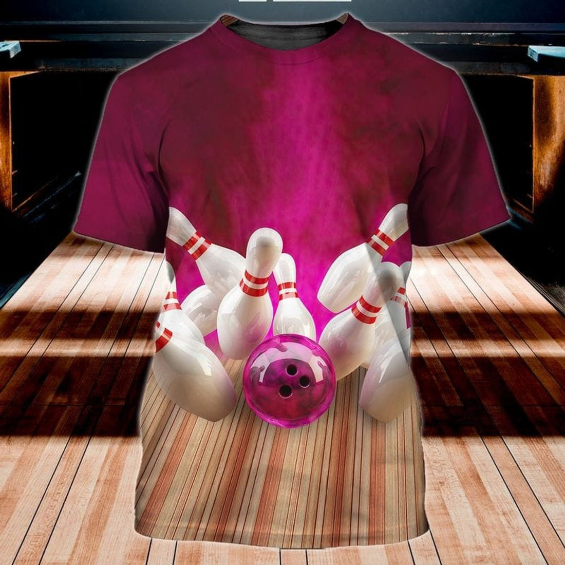 FUNSTUFFPRINT Pink Bowling Shirt, Women Bowling Player Shirt, Bowling Gifts For Her 3D T-shirt