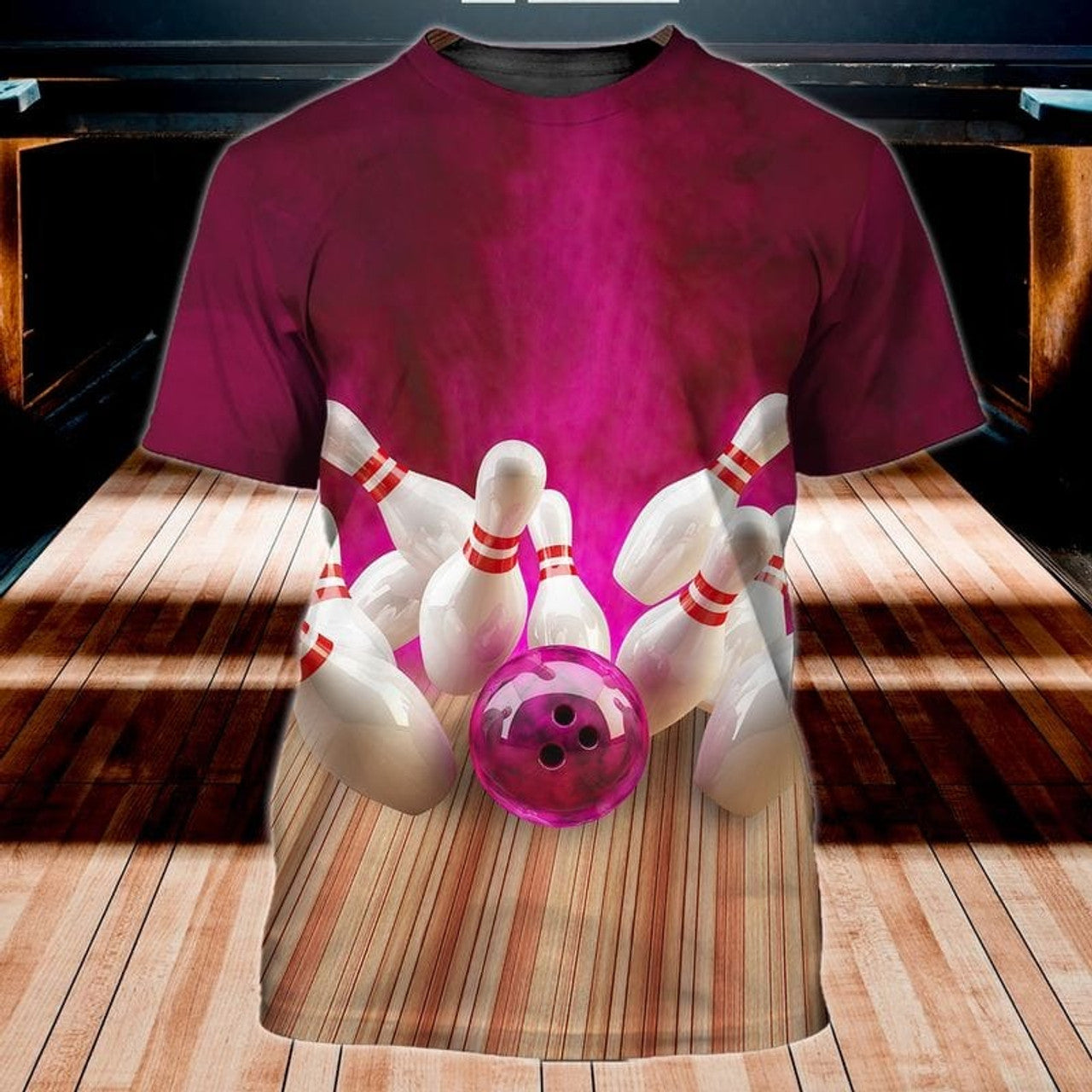 FUNSTUFFPRINT Pink Bowling Shirt, Women Bowling Player Shirt, Bowling Gifts For Her 3D T-shirt
