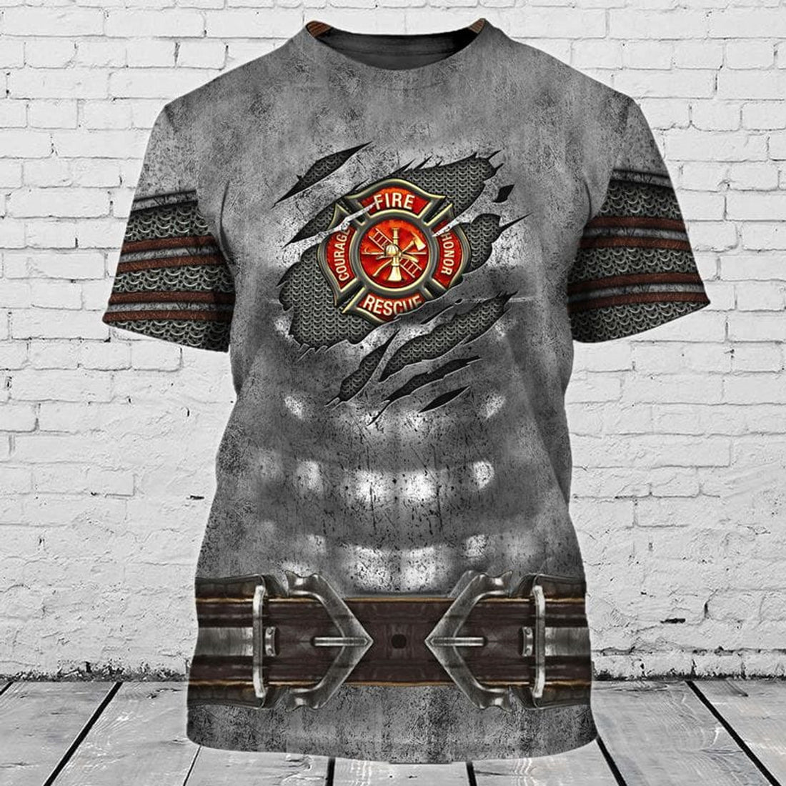 FUNSTUFFPRINT 3D All Over Print Firefighter Armor Shirt, Gift for Dad Firefighter, Firefighter Shirt 3D T-shirt