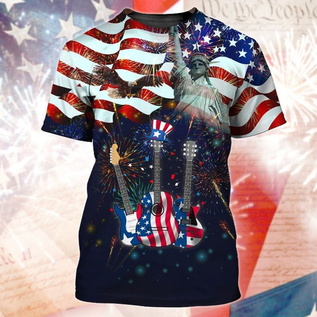 FUNSTUFFPRINT 3D Full Printed Guitar Independence Day Shirt, Guitarist Gift 4Th Of July, Guitar 3D Shirt 3D T-shirt