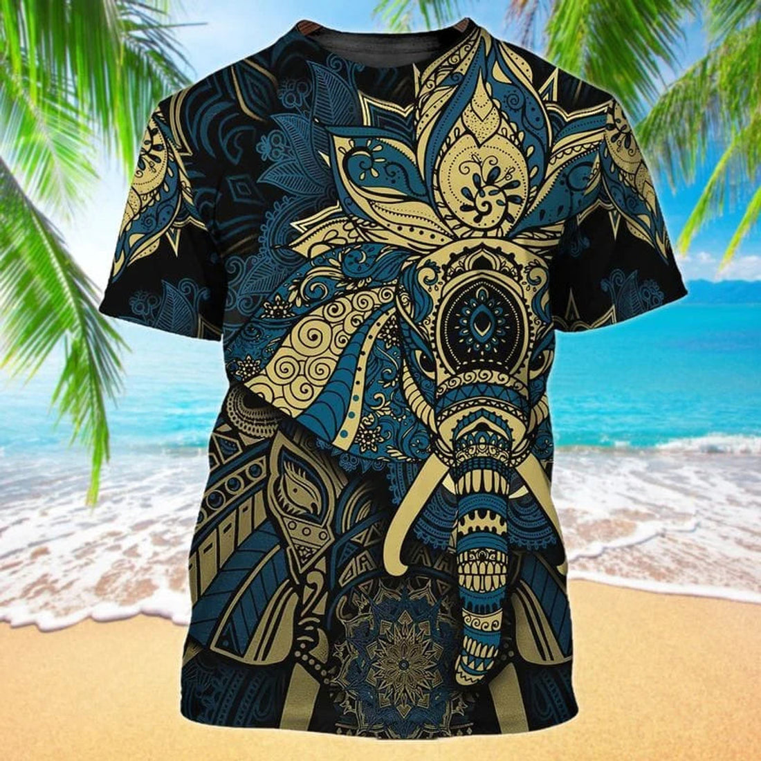 Cool Mandala Elephant T-Shirt, 3D Full Printed Hippie Shirt Mandala Pattern