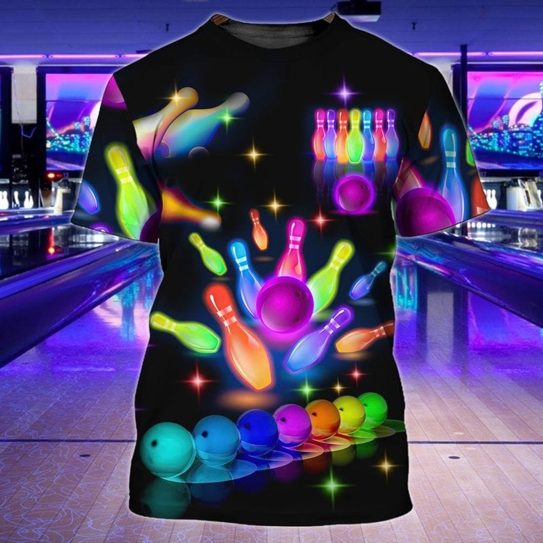 FUNSTUFFPRINT 3D Colorful Bowling T-Shirt, Bowling Shirt Ladies And Men 3D T-shirt