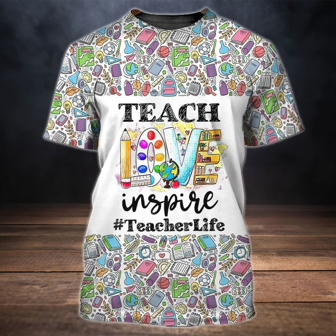 FUNSTUFFPRINT 3D All Over Print Color Pattern Shirt, Teacher Love Inspire Shirt, Idea Gift for Teacher 3D T-shirt