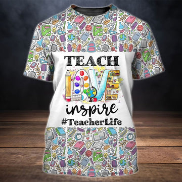 FUNSTUFFPRINT 3D All Over Print Color Pattern Shirt, Teacher Love Inspire Shirt, Idea Gift for Teacher 3D T-shirt