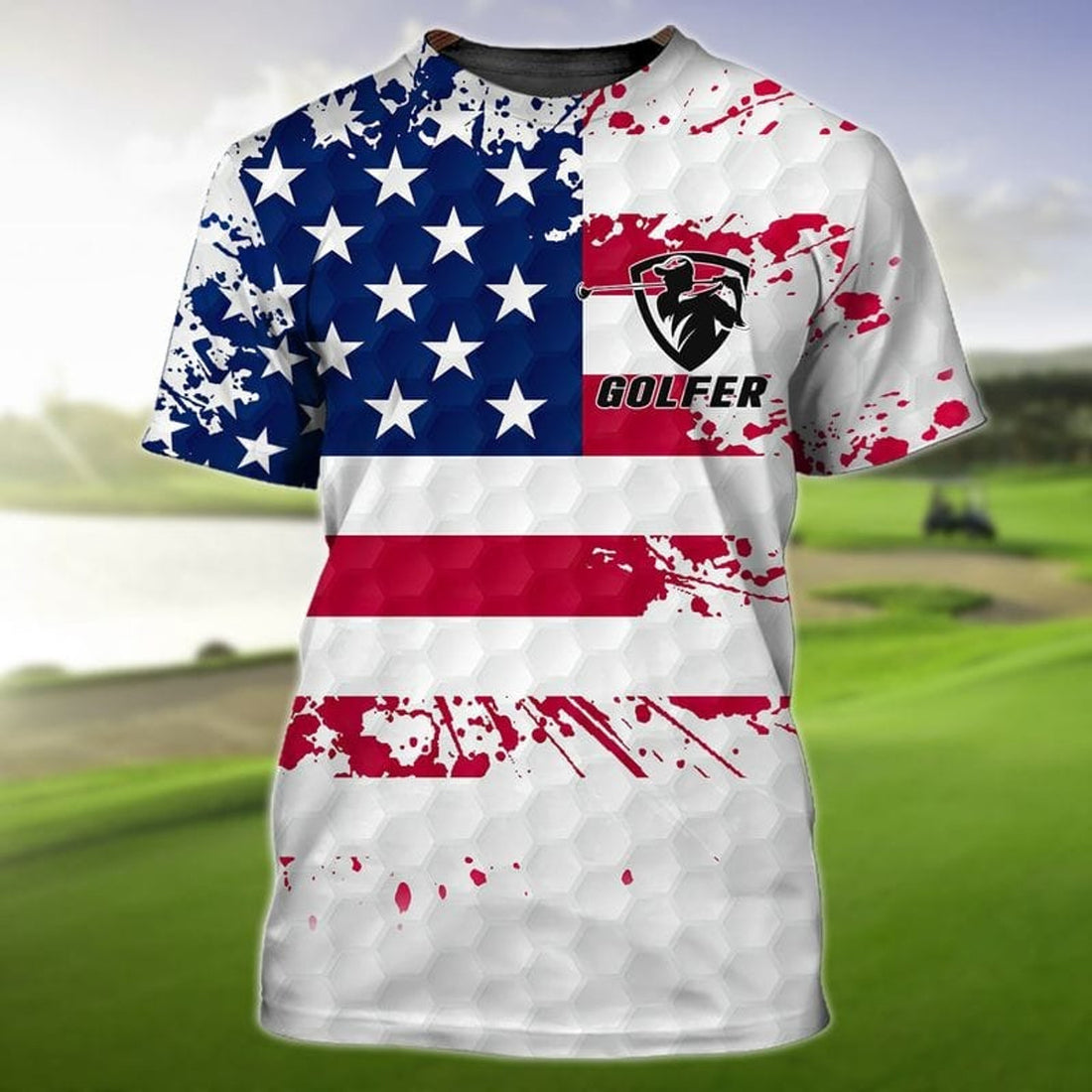 FUNSTUFFPRINT 3D All Over Printed Golfer T-Shirt In American Flag Pattern, Golfer Shirt, Golf Shirts women 3D T-shirt