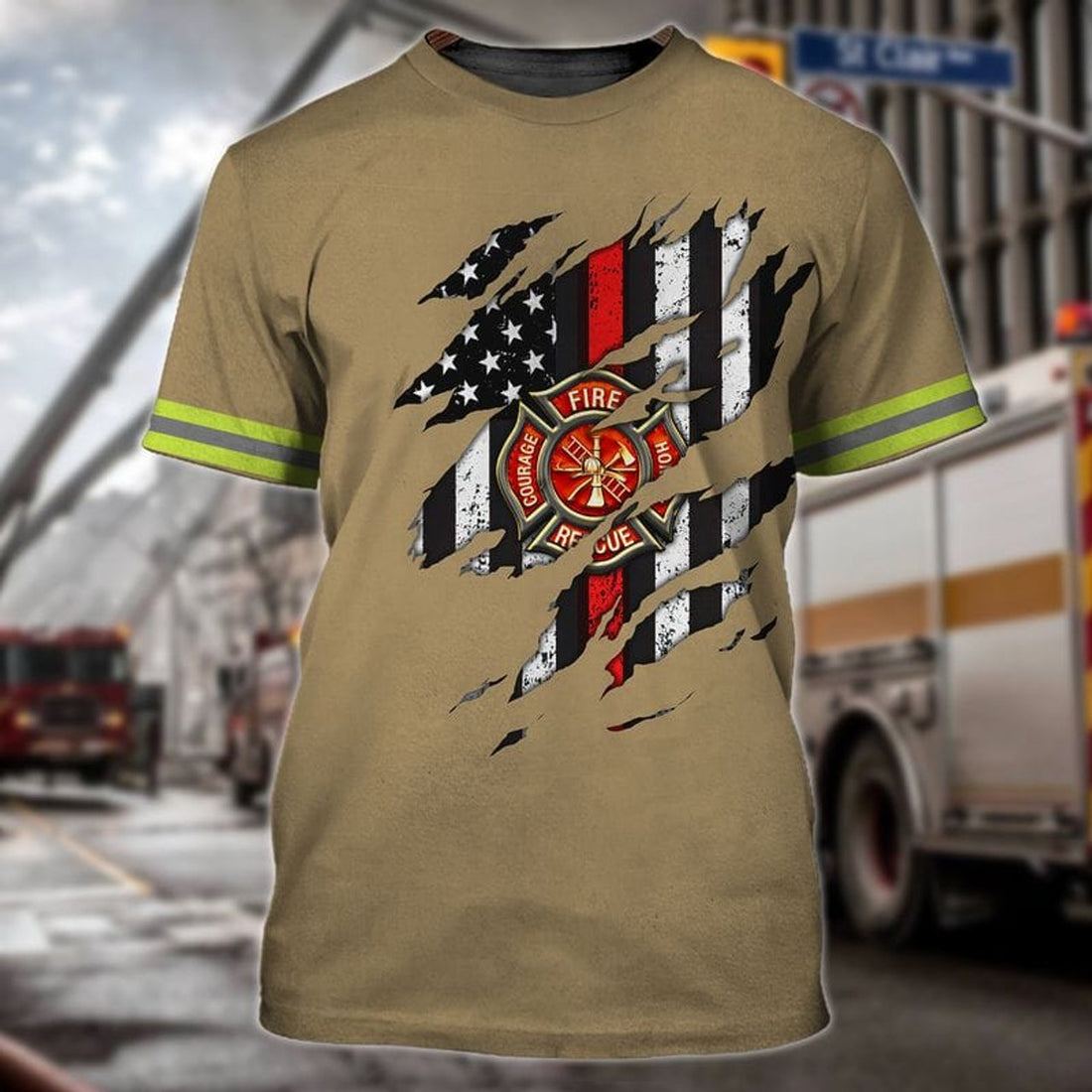 FUNSTUFFPRINT Flag American Firefighter 3D Printed Shirt, Firefighter Apparel, Cool T-Shirt For Firefighter Lovers 3D T-shirt