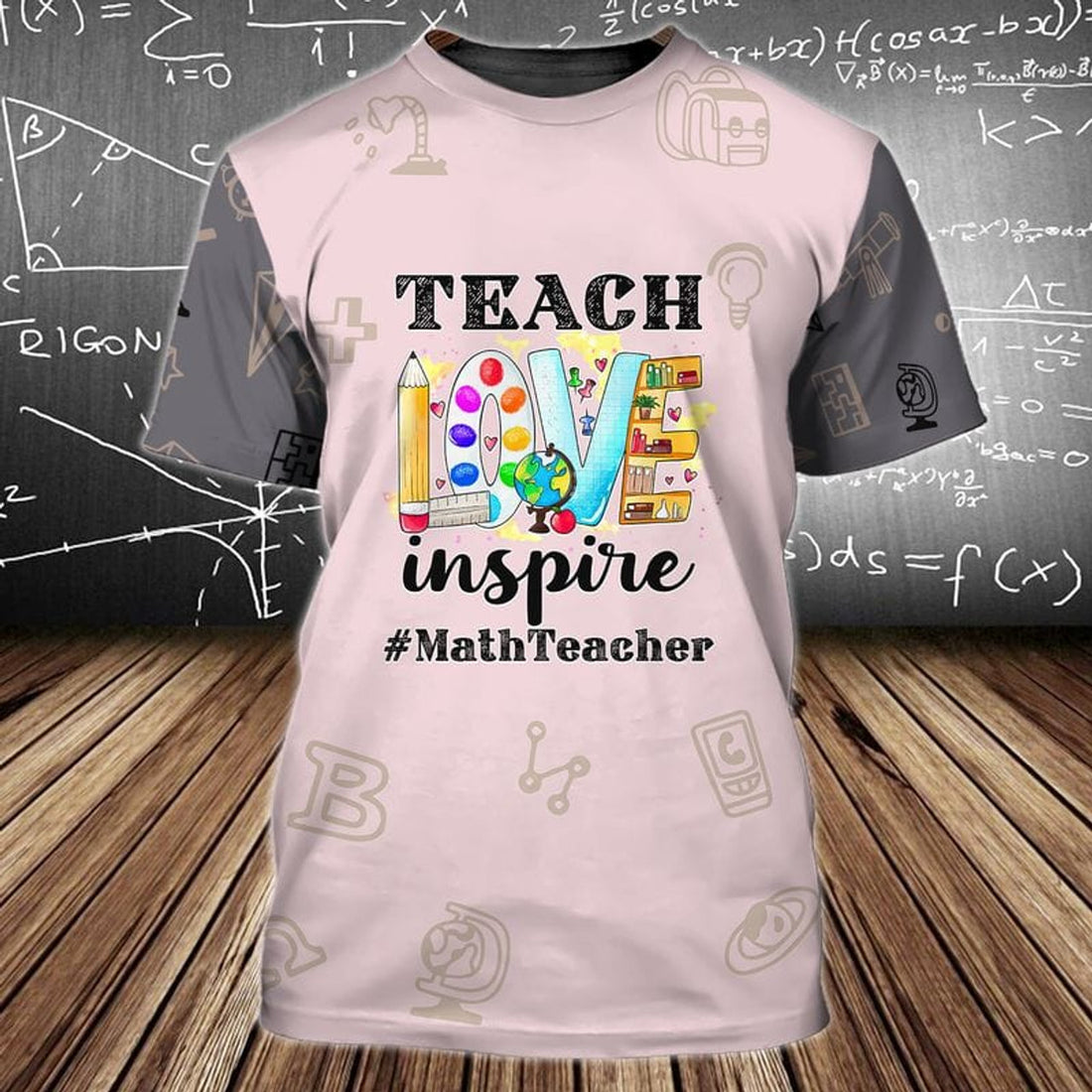 FUNSTUFFPRINT Teacher Love Inspire 3D All Over PrinT-Shirt, Math Teacher Shirt, Uniform Teacher Shirt 3D T-shirt