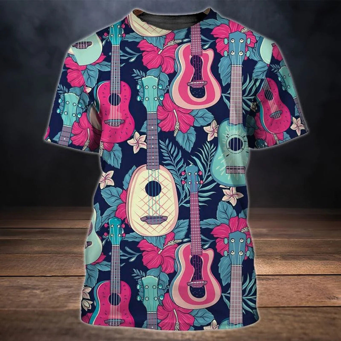3D Full Printed Guitar Shirts, Unisex Guitarist T-Shirt Floral Pattern Guitar Shirt