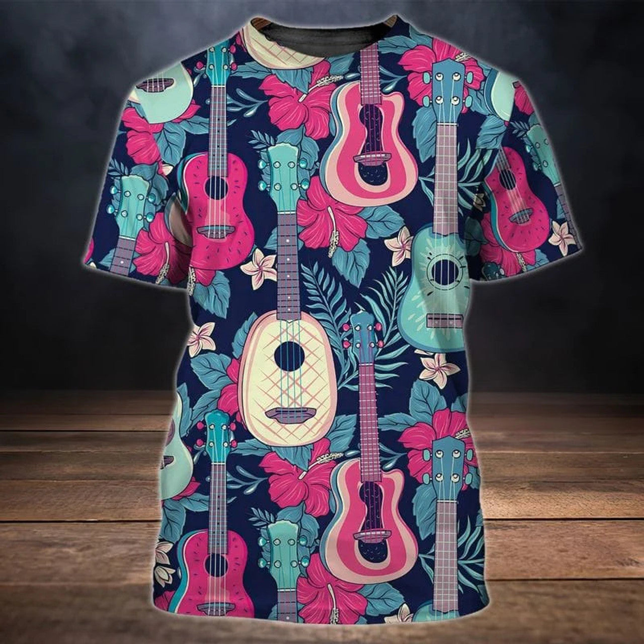 3D Full Printed Guitar Shirts, Unisex Guitarist T-Shirt Floral Pattern Guitar Shirt