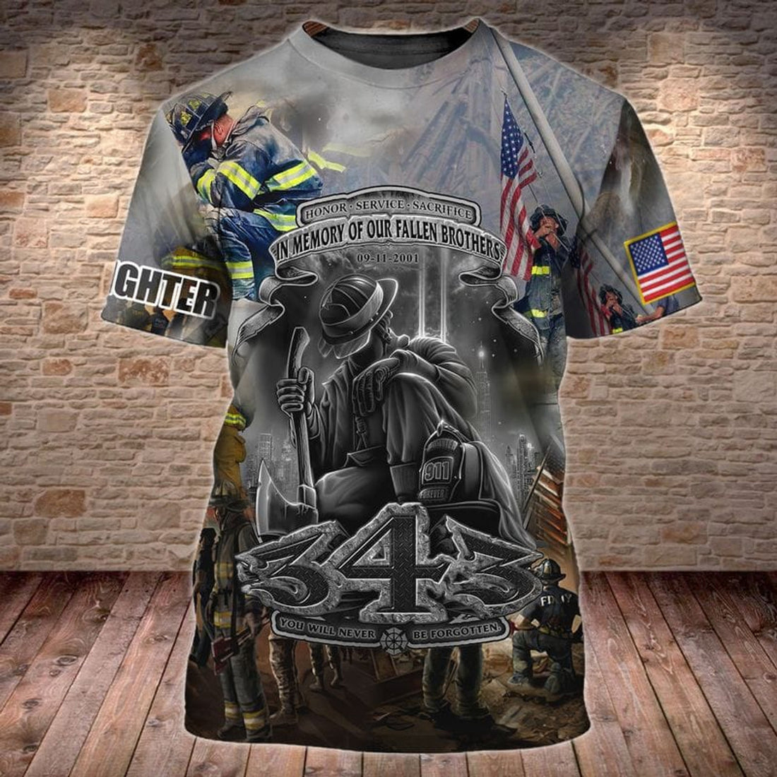 FUNSTUFFPRINT You Will Never Be Forgotten 343 Firefighter 3D Printed Shirt, Pride Firefighter Shirt 3D T-shirt