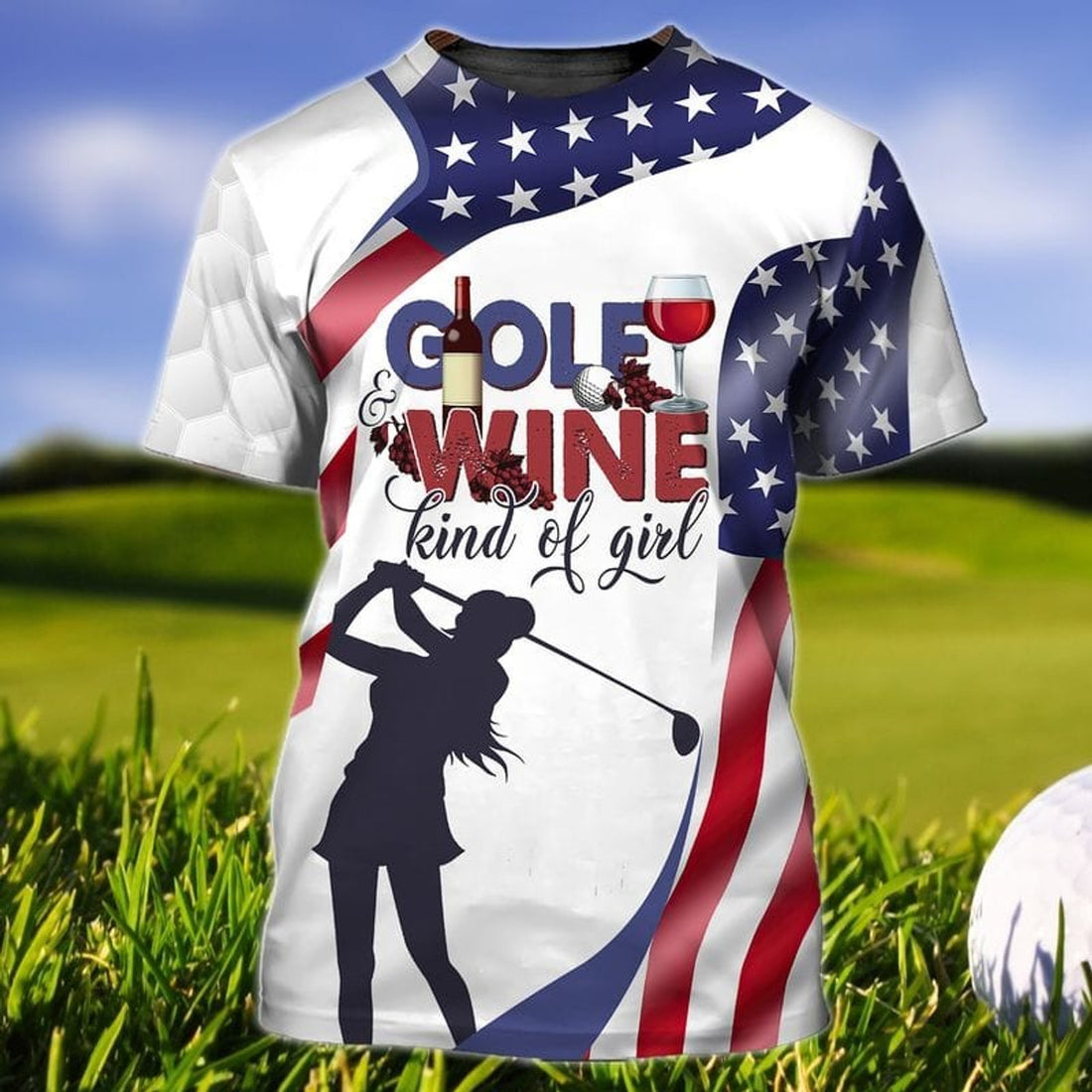 FUNSTUFFPRINT 3D All Over Printed Golf And Wine T-Shirt, Women Golf Shirt, Golf Shirt For Her 3D T-shirt