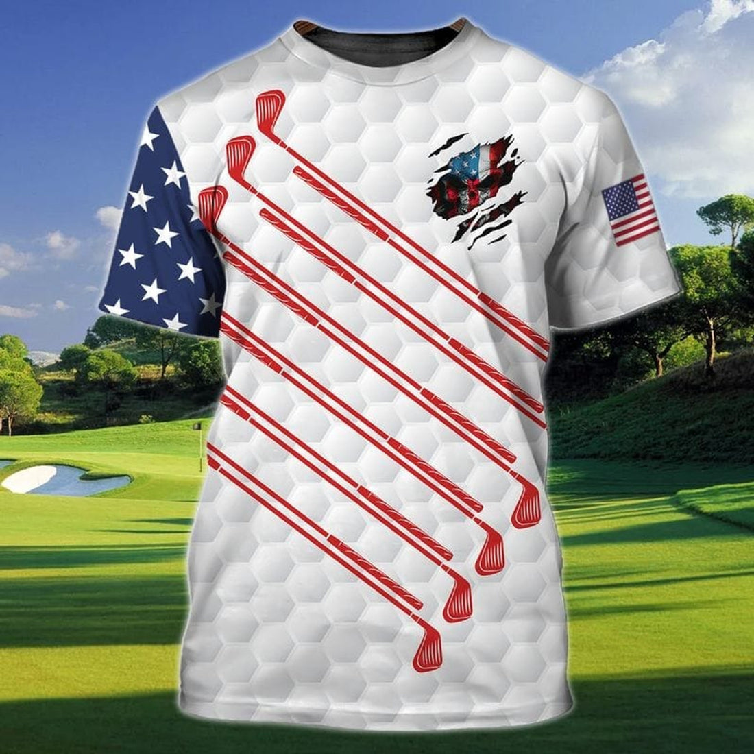 FUNSTUFFPRINT 3D Full Printed Golf T-Shirt In American Flag Pattern, Golf Shirt Men And Women 3D T-shirt