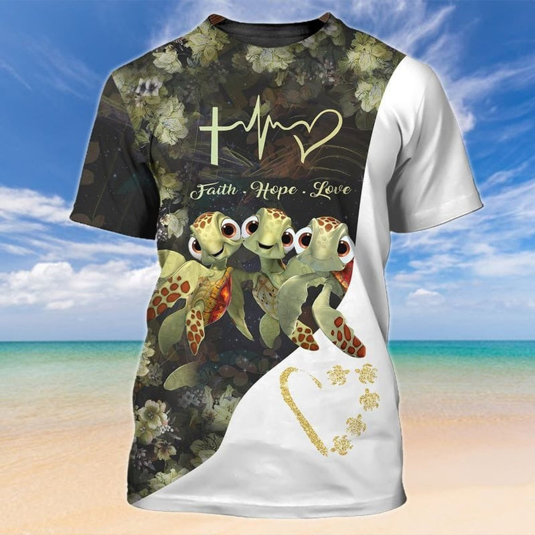 FUNSTUFFPRINT Turtles Faith Hope Love 3D T-Shirt, Turtle Shirt, Sea Turtle T-Shirt, Gift For Turtle Lovers 3D T-shirt