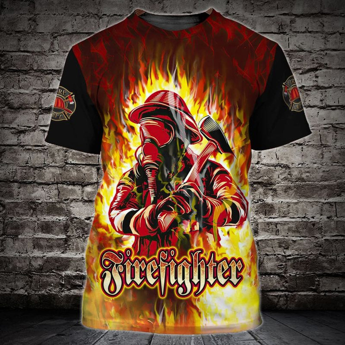 FUNSTUFFPRINT Firefighter First In Last Out Fire Pattern T-Shirt, Hero Firefighter, Gift for Firefighter Shirt 3D T-shirt