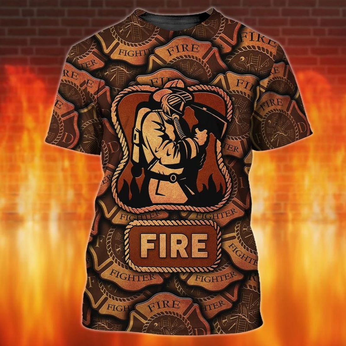 FUNSTUFFPRINT 3D All Over Print Logo Firefighter Pattern Vintage Shirt, BesT-Shirt for Dad Firefighter 3D T-shirt