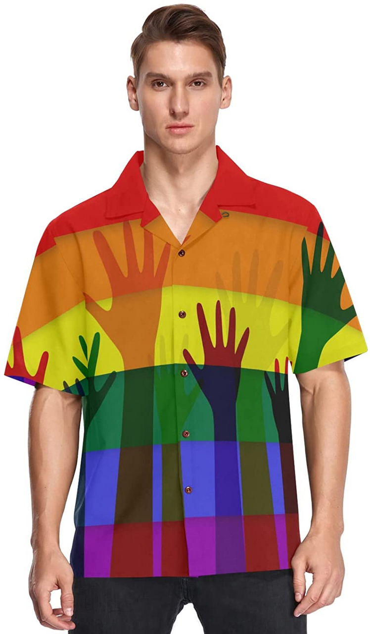 Lgbt Rainbow Flag Men'S Hawaiian Shirt, Pride Hawaii Shirt, Pride Hawaiian 3D Shirt