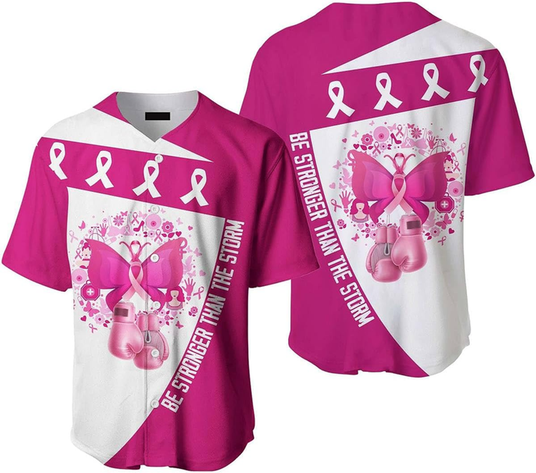 Pink Butterfly Breast Cancer Awareness Baseball Jersey Gift for Breast Cancer Survivors, Be Strong