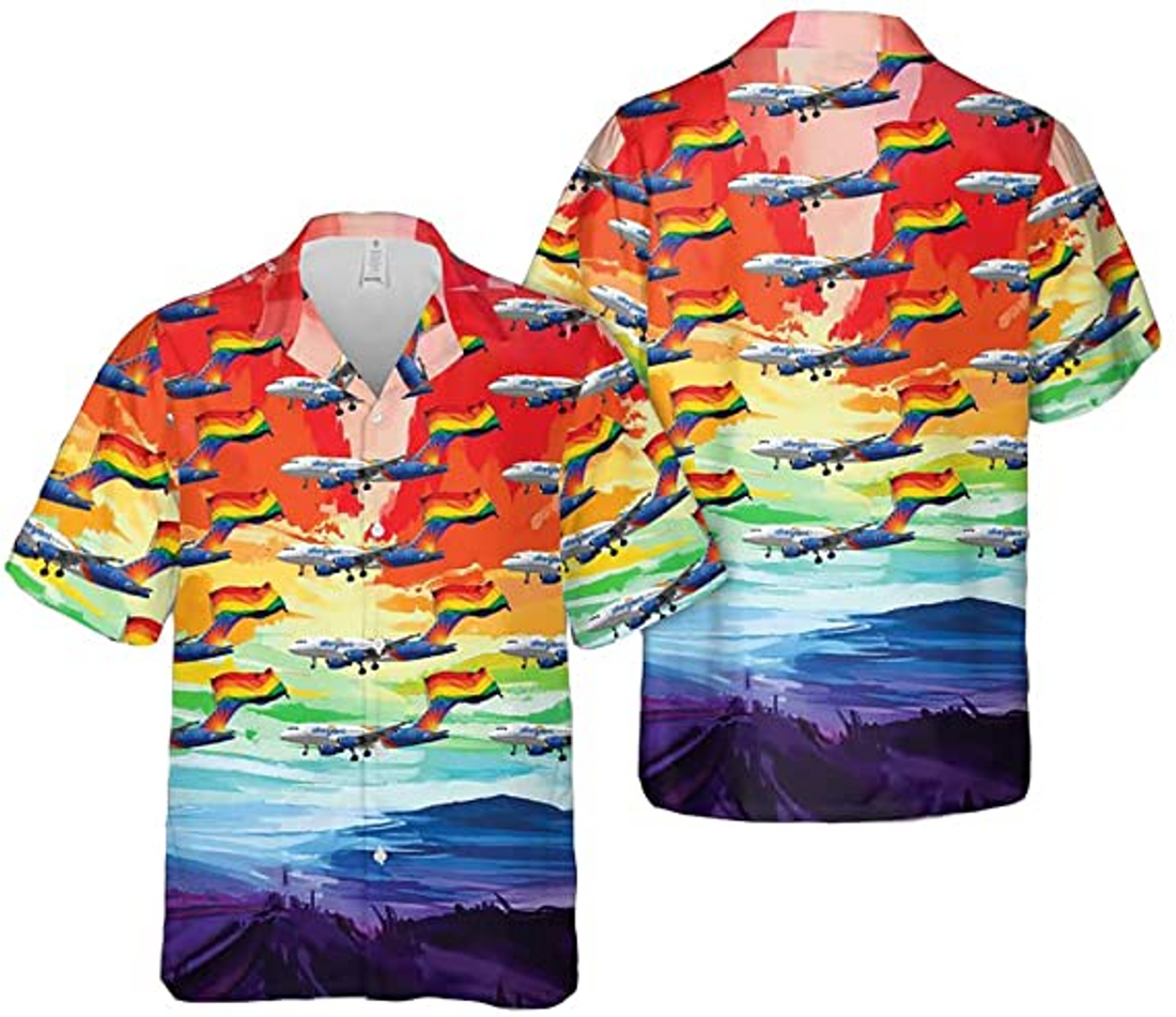 Airlines Fly With Pride Pattern Hawaiian Shirt, Hawaiian Shirt Unisex Full Print For Lgbtq