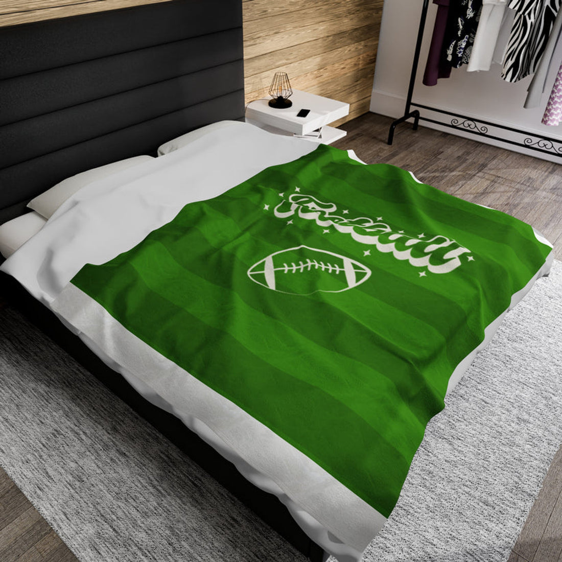 FUNSTUFFPRINT Football Field Velveteen Plush Blanket