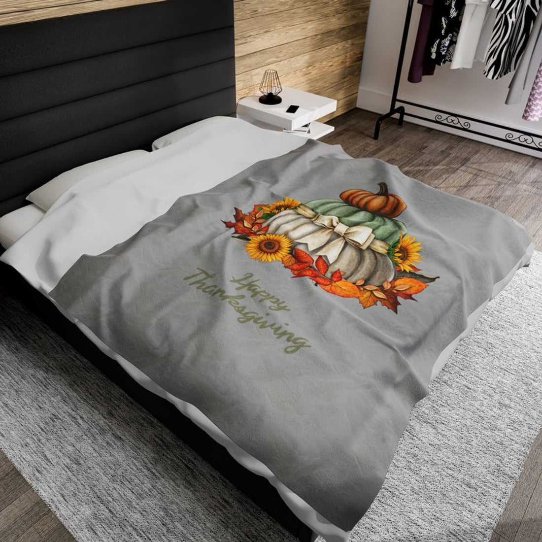 FUNSTUFFPRINT Happy Thanksgiving Velveteen Plush Blanket