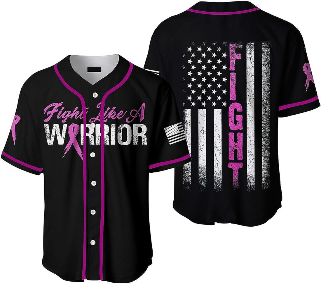 Cancer Warrior Baseball Jersey Shirt Gift For Breast Cancers Survivors,Black Baseball Jersey