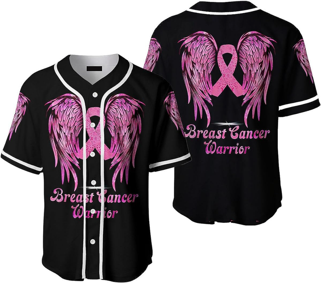 Pink Ribbon with Wings Baseball Jersey, Breast Cancer Warrior 3D Shirt form Him Her