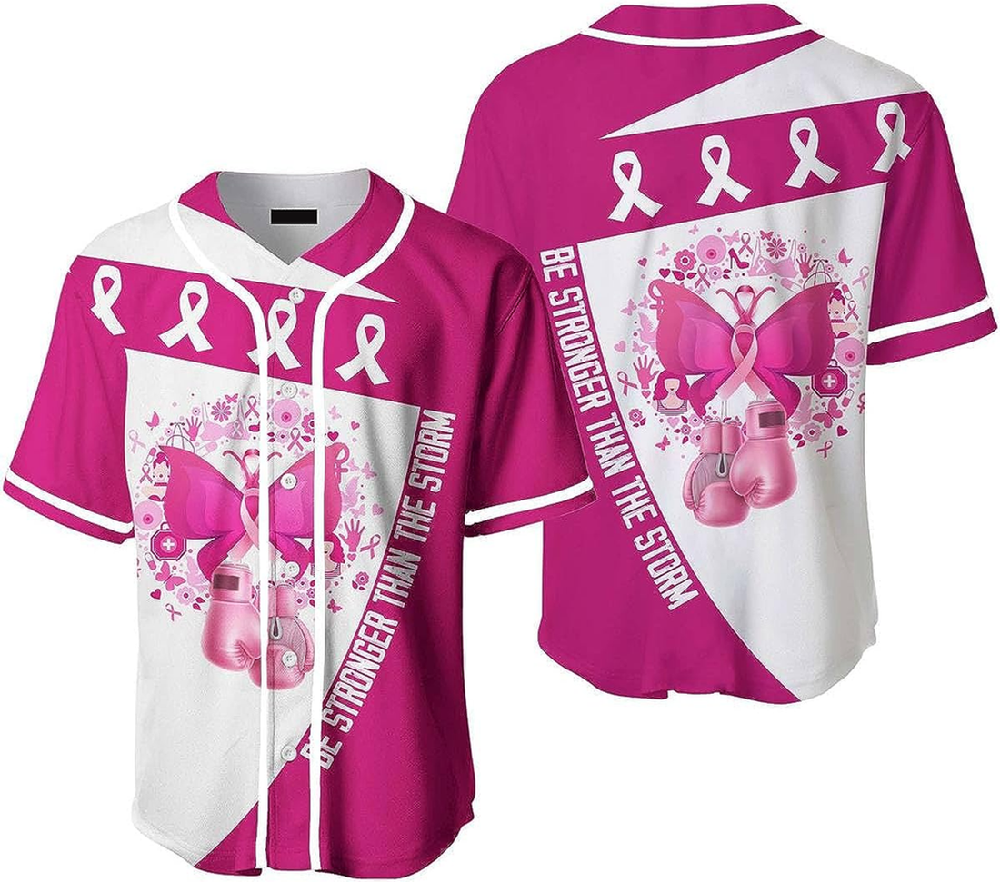 Pink Butterfly Breast Cancer Awareness Baseball Jersey Gift for Breast Cancer Survivors, Be Strong