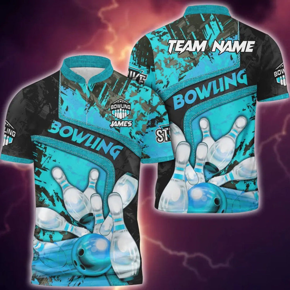 Custom Bowling And Pins Abstract Grunge Texture, Multicolor Option Customized Name 3D Bowling Jersey Shirt