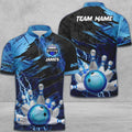 Custom Multicolor Bowling And Pins Thunder Break Multicolor Option Customized Name Zipper Polo Shirt