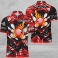 Custom Bowling And Pins Abstract Grunge Texture v3 Multicolor Option Customized Name Zipper Polo Shirt, Gift fot Bowler
