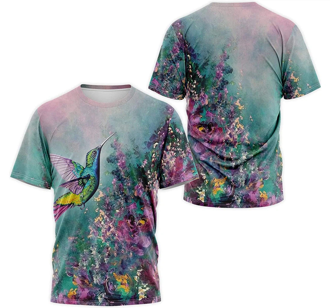 FUNSTUFFPRINT Personalized T-Shirt, Hoodie - Hummingbird Wild Flower Oil Painting 3D T-shirt