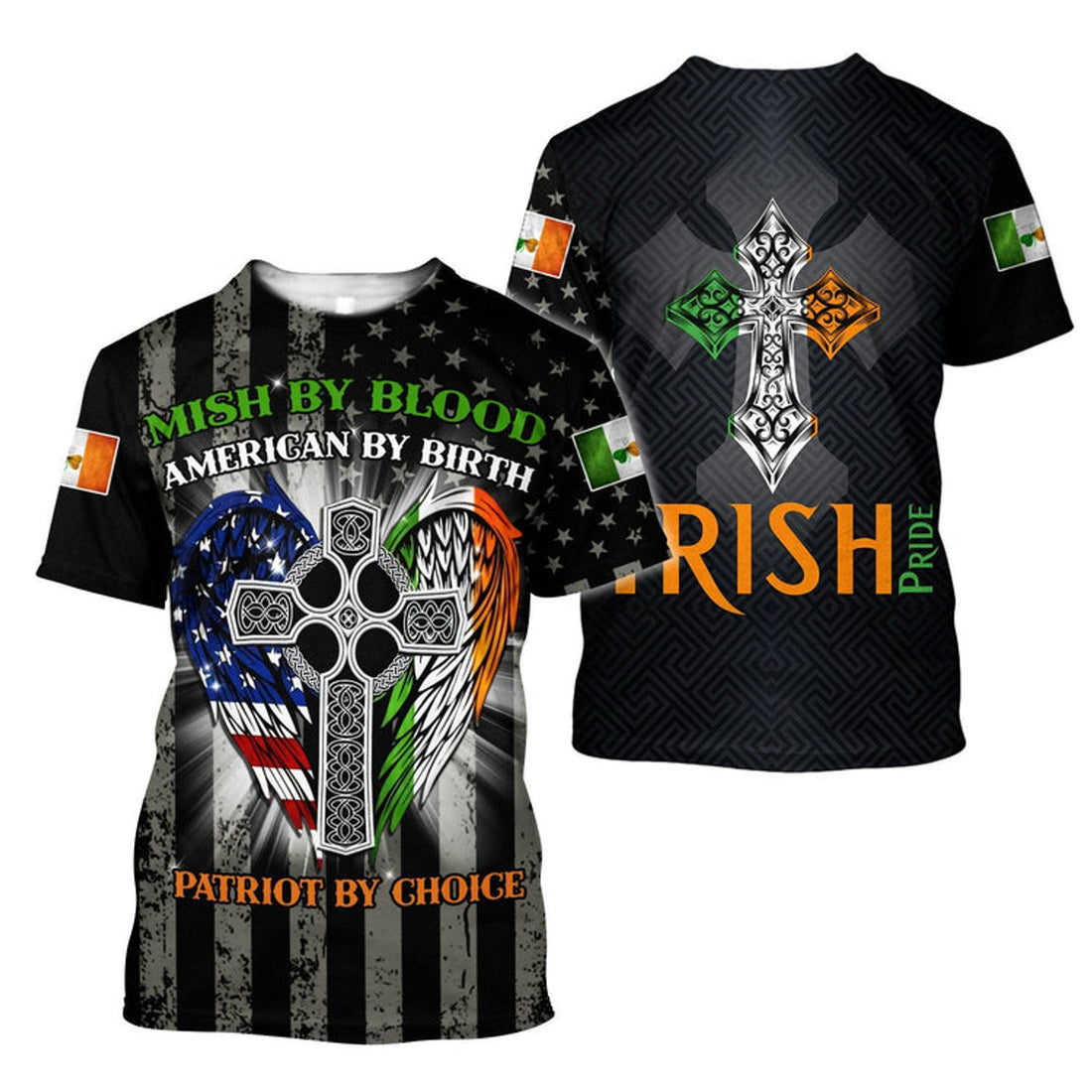 FUNSTUFFPRINT Irish Pride St Patrick Day 3D Shirt, Coolspod St. Patrick's Day American Flag Shirt, USA Flag Shirt, Lucky Shirt 3D T-shirt