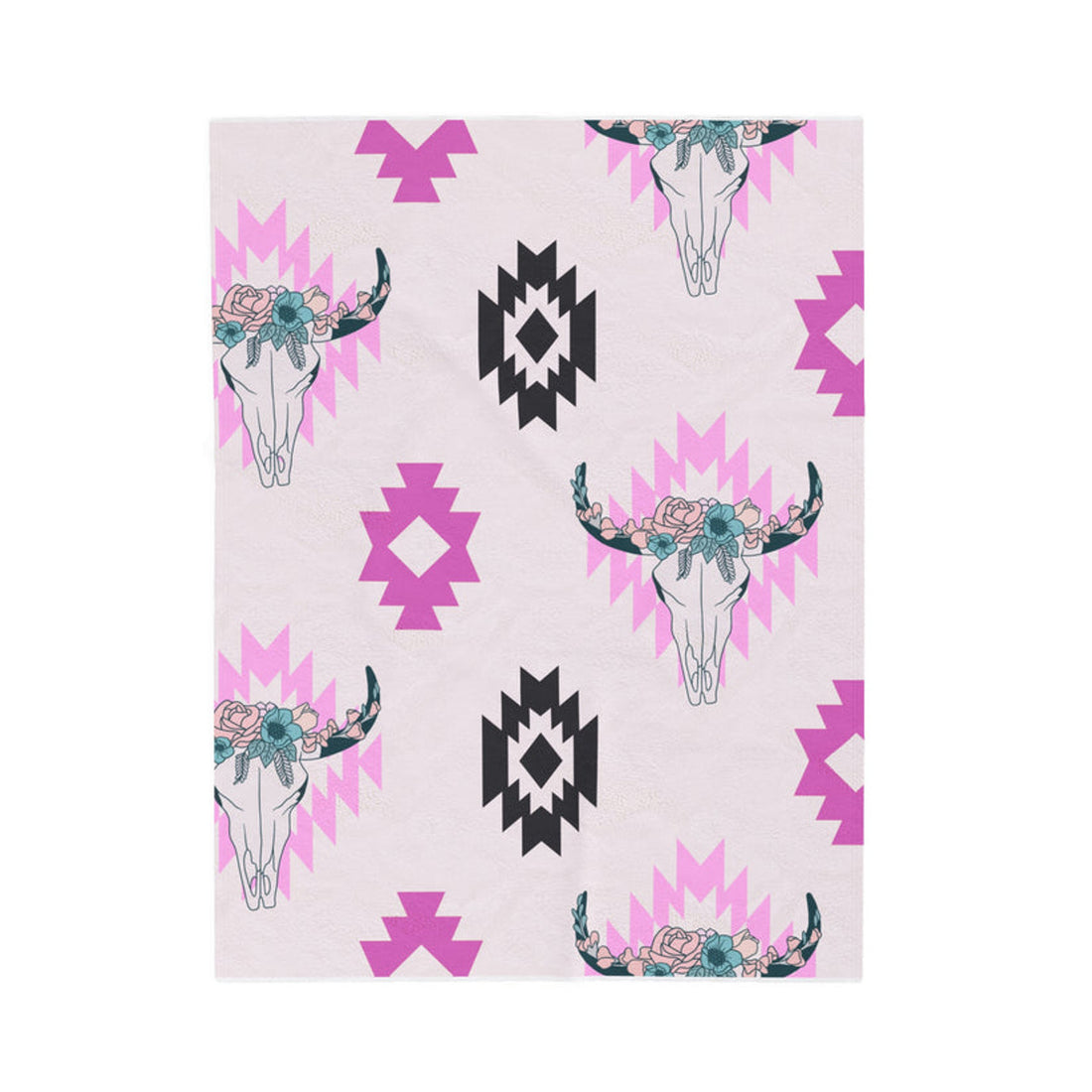 FUNSTUFFPRINT Plush Blanket - Southwest Pink Floral Bull Design