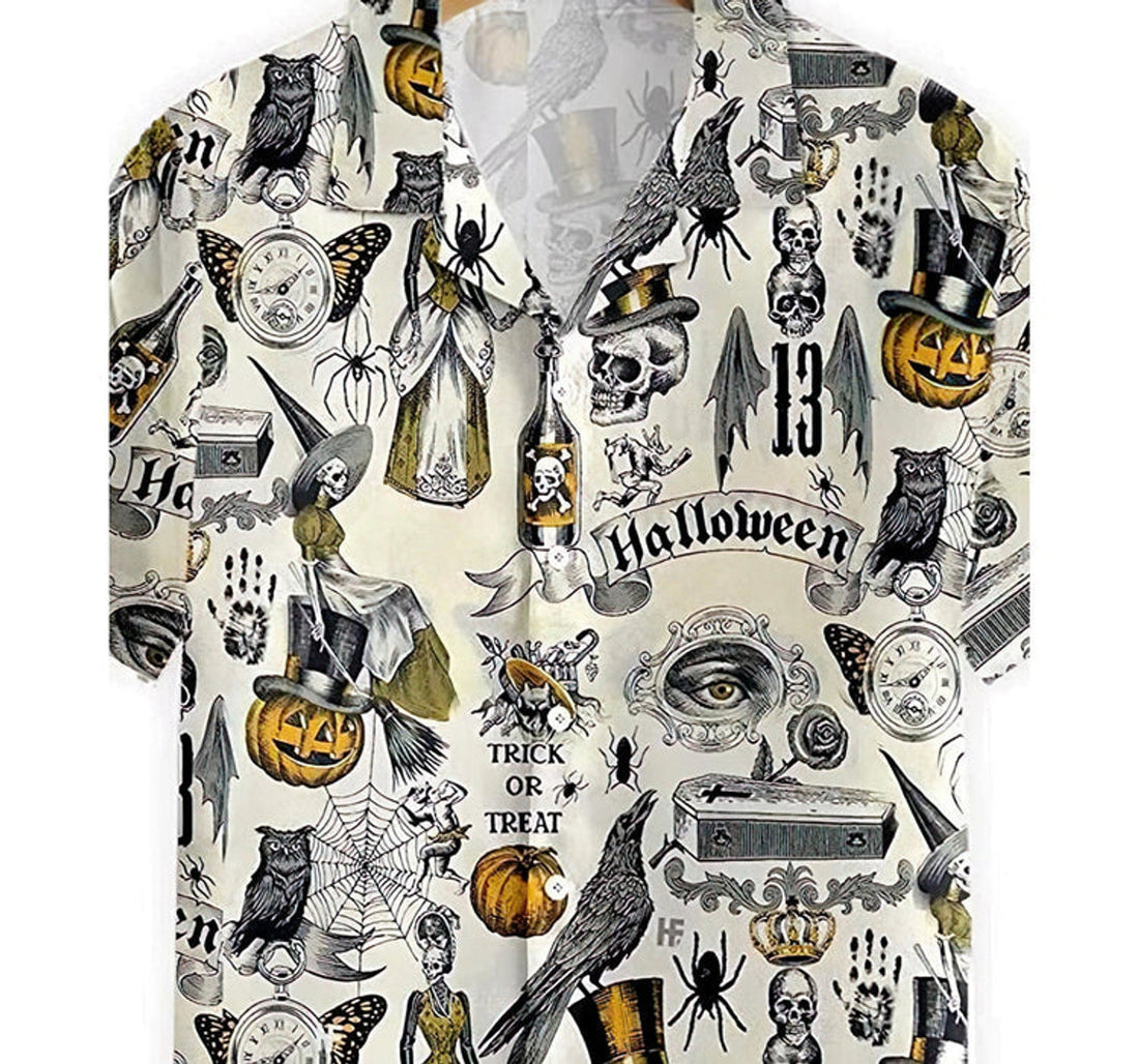 Trickery Halloween Summer Clothes Hawaiian Shirt, Button Up Aloha Shirt For Men, Women