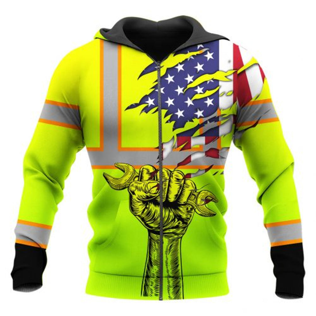FUNSTUFFPRINT Pesonalized Mechanic 3D Hoodie Ameriacan Flag Green
 3D Hoodie and Zip Hoodie
