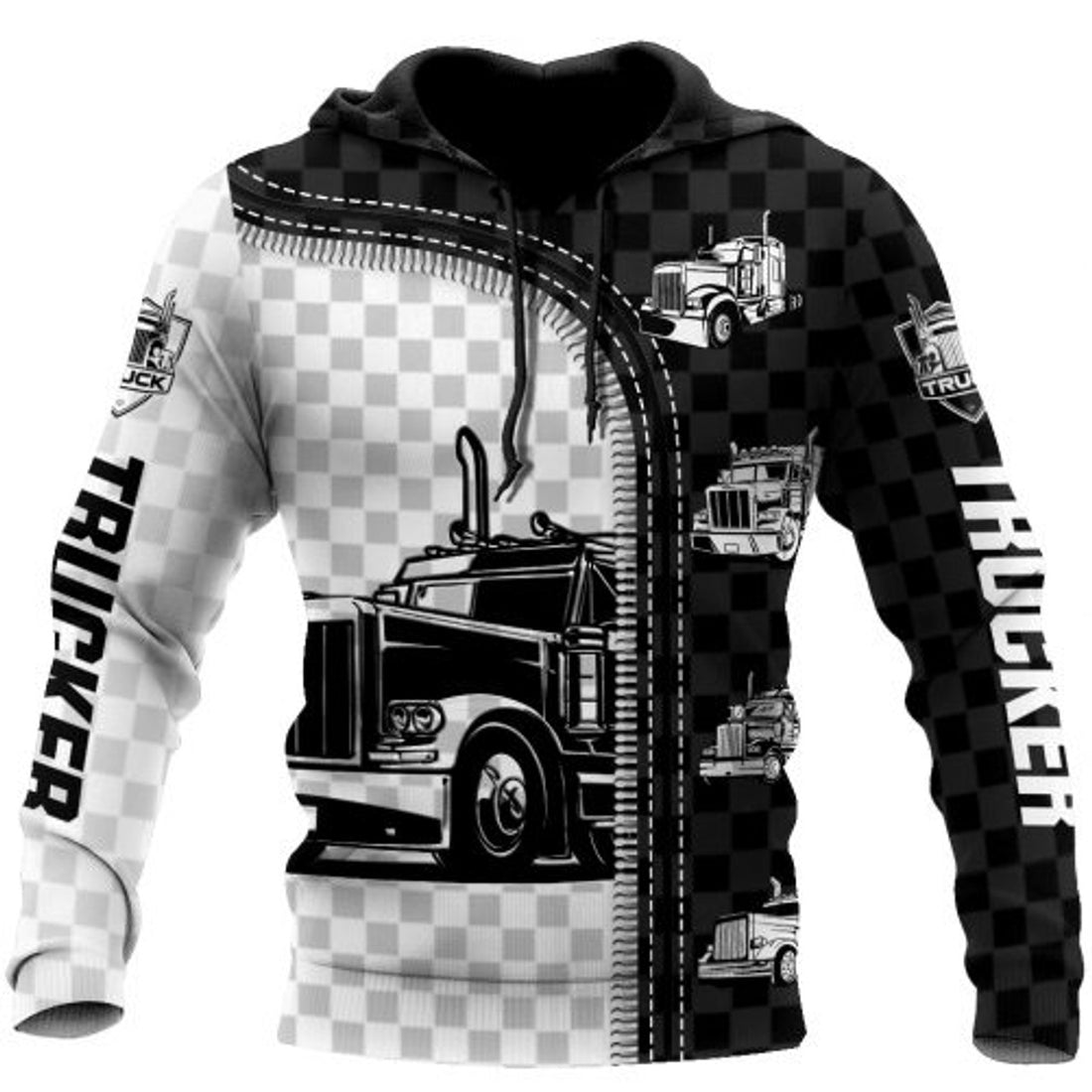 FUNSTUFFPRINT Trucker 3D Hoodie For Men White And Black 3D Hoodie and Zip Hoodie
