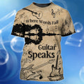 FUNSTUFFPRINT 3D Guitar T-Shirt, Where Words Fail Guitar Speak, Guitar Lover Shirt, Guitarist 3D T-shirt