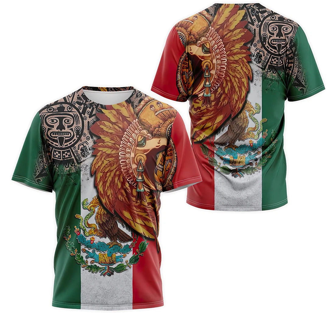 FUNSTUFFPRINT Personalized Aztec Mayan Warrior Mexican Coat Of Arms Flag 3D Printed T-shirt