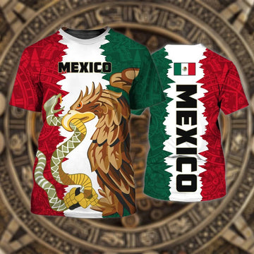 3D All Over Print Mexico T-Shirt, Sublimation Mexico Eagle And Snake Shirts, Best Mexican Shirt