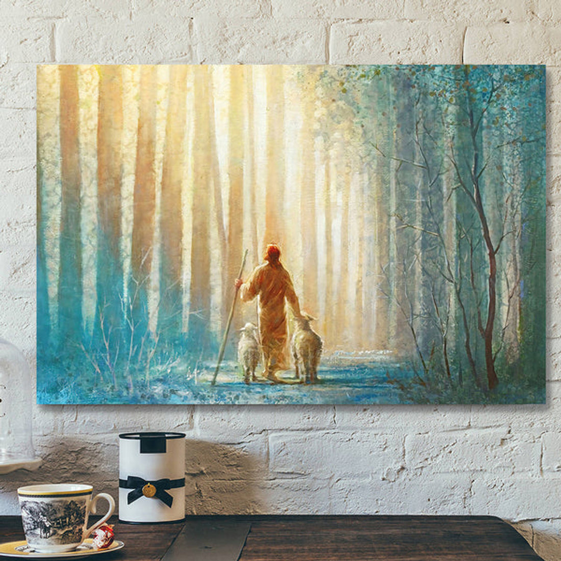 The Lord Is My Shepherd Canvas Painting - Christian Canvas Wall Art - Jesus Christ He Leads Me Canvas Poster 