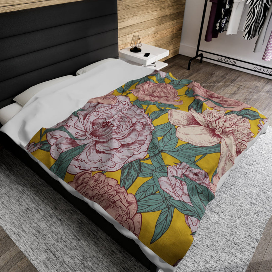 FUNSTUFFPRINT Yellow Floral Velveteen Plush Blanket