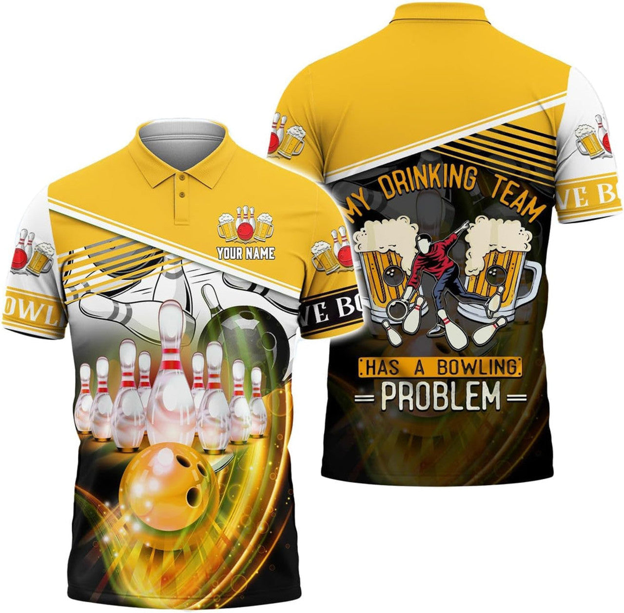 Personalized Bowling 3D Men Bowling Polo Shirt, Custom Name 3D Bowling Shirts Gift for Bowling Lover