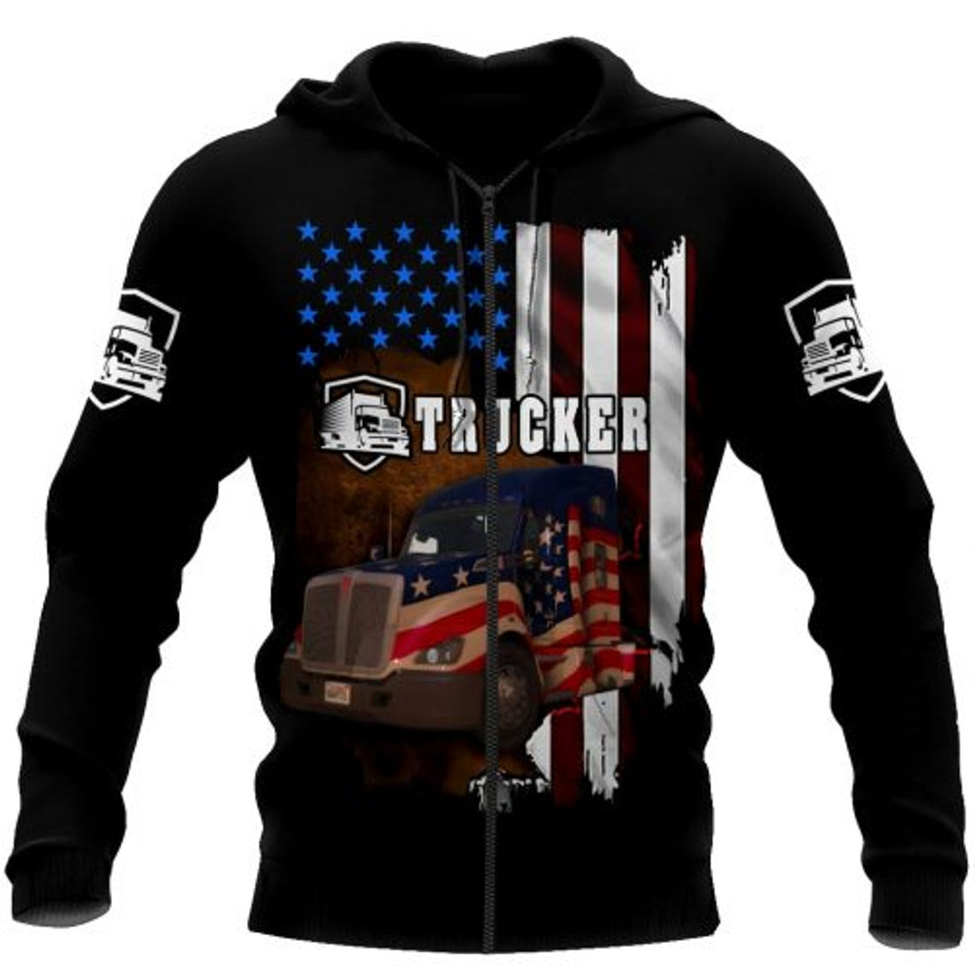 FUNSTUFFPRINT Trucker 3D Hoodie American Flag
 3D Hoodie and Zip Hoodie