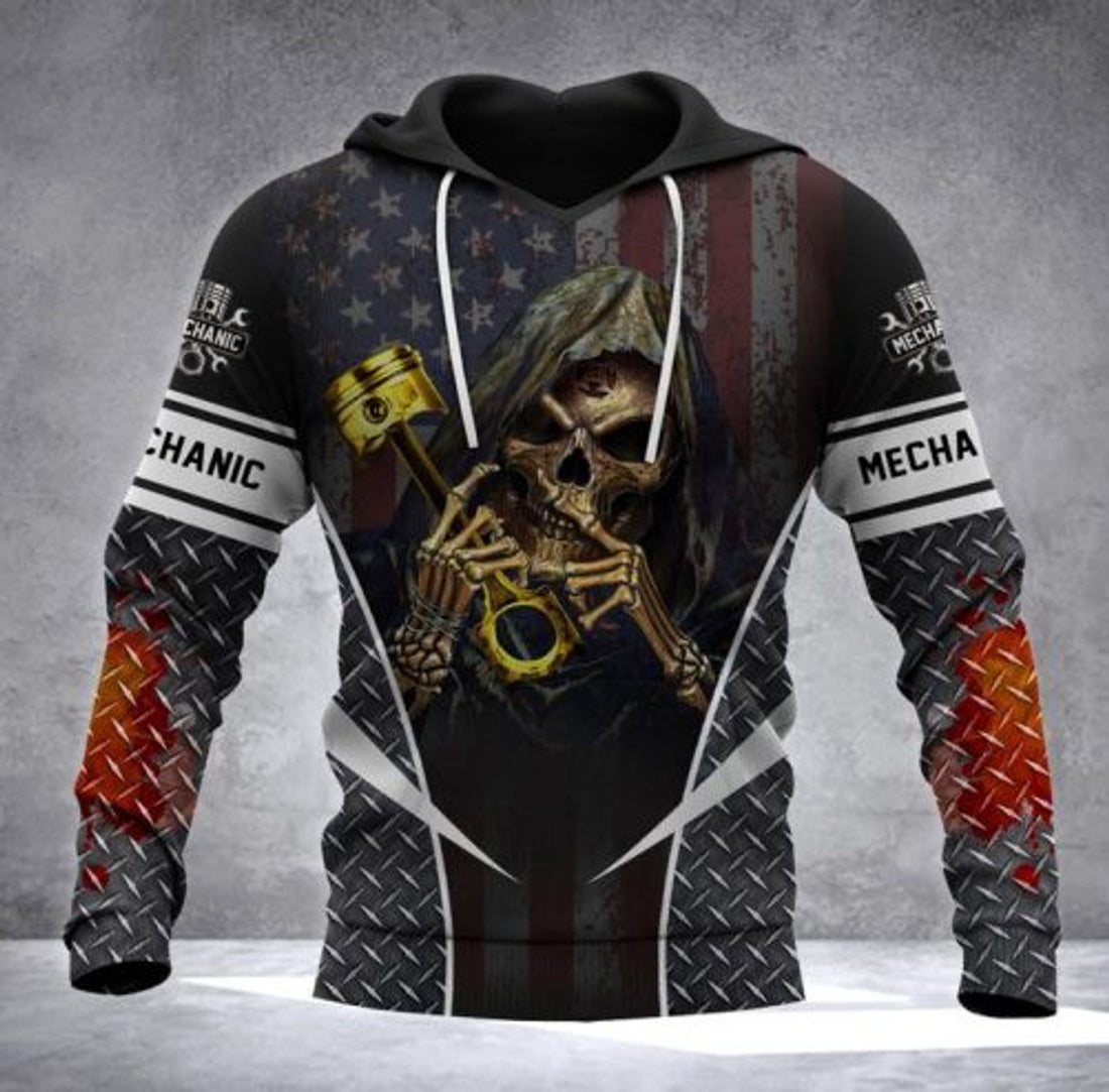 FUNSTUFFPRINT Mechanic 3D Hoodie The Devil Whispered To Me Im Coming For You I Whisper Back Bring Beer 3D Hoodie and Zip Hoodie