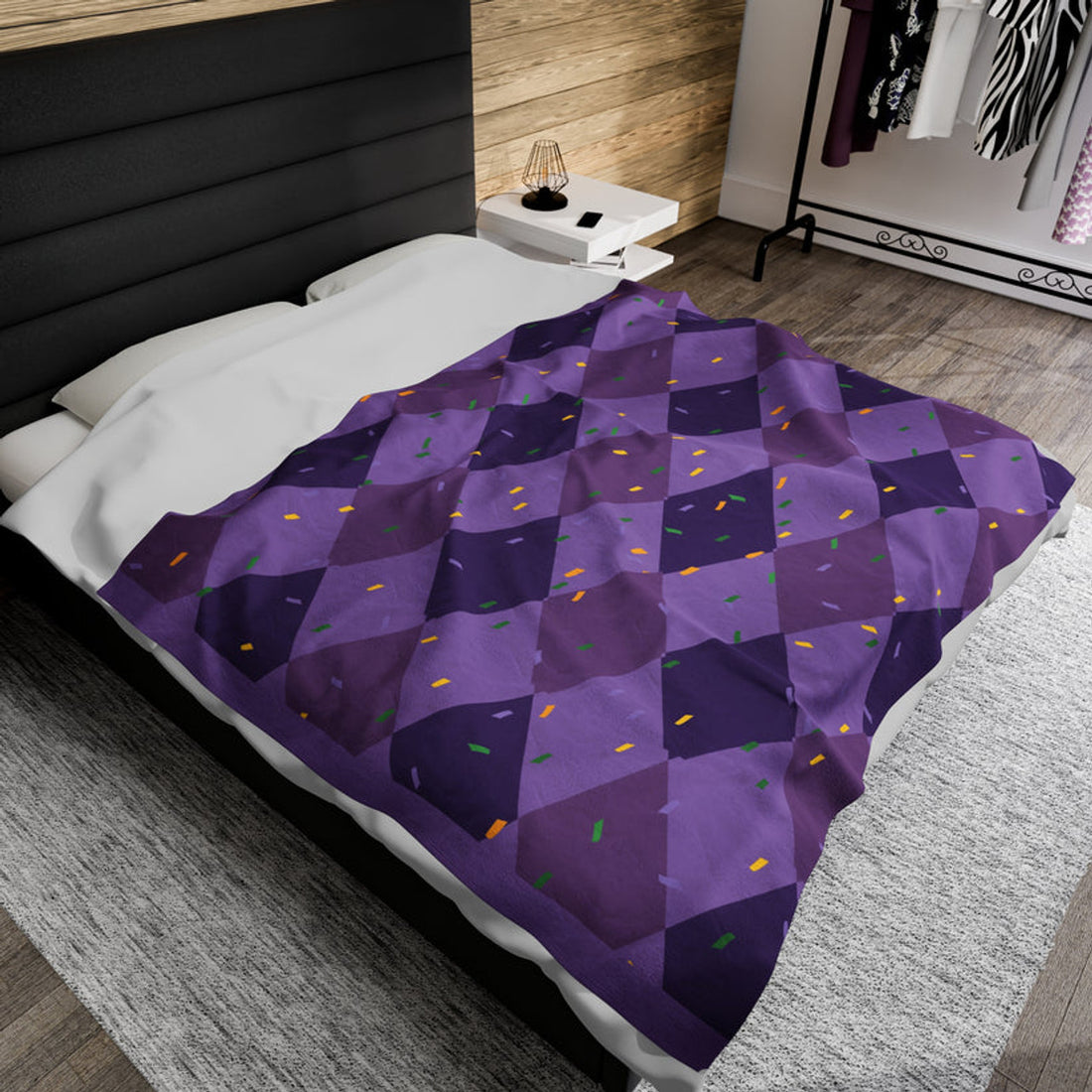 FUNSTUFFPRINT Mardi Gras Velveteen Plush Blanket