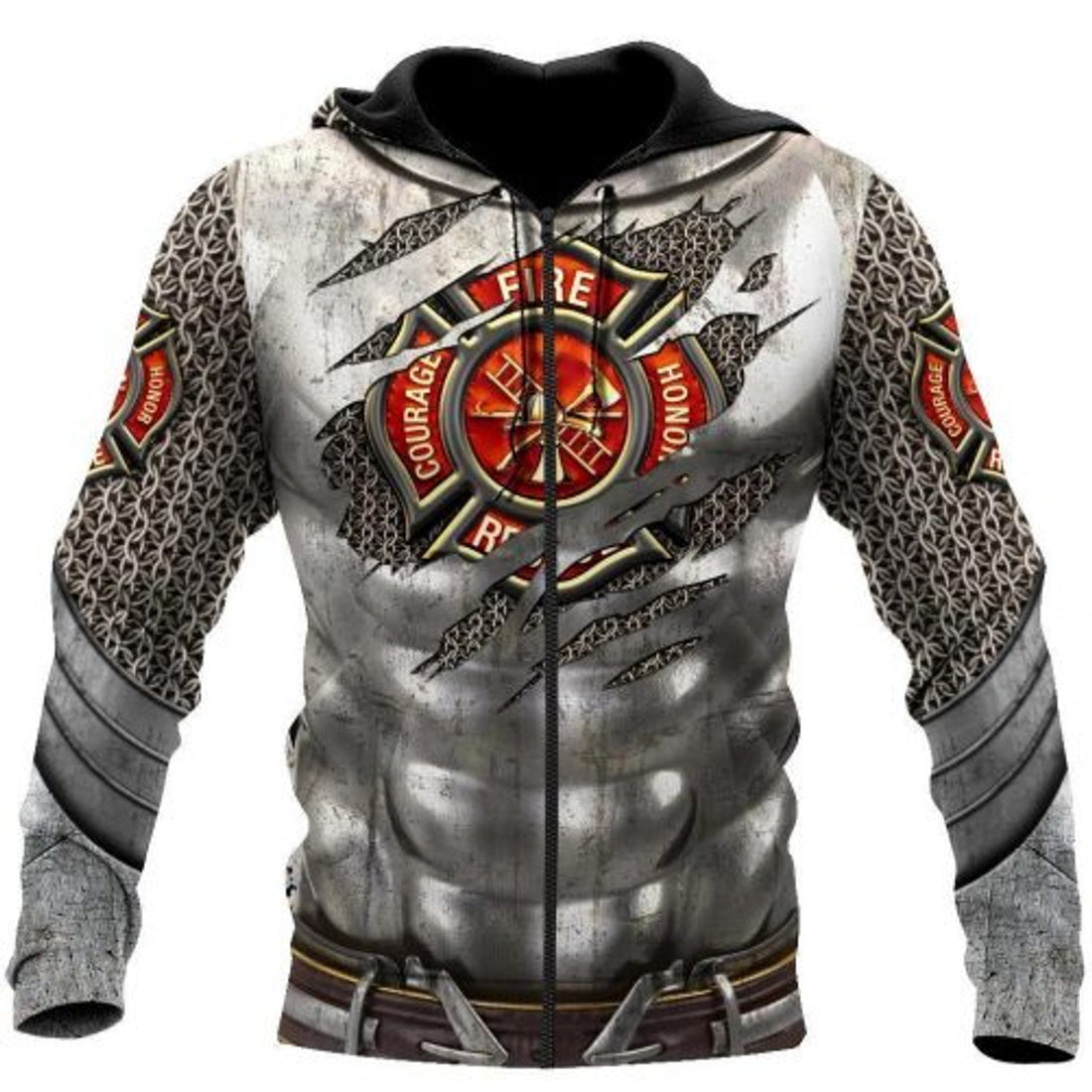 FUNSTUFFPRINT Firefighter 3D Hoodie Armor Firefighter 3D Hoodie and Zip Hoodie